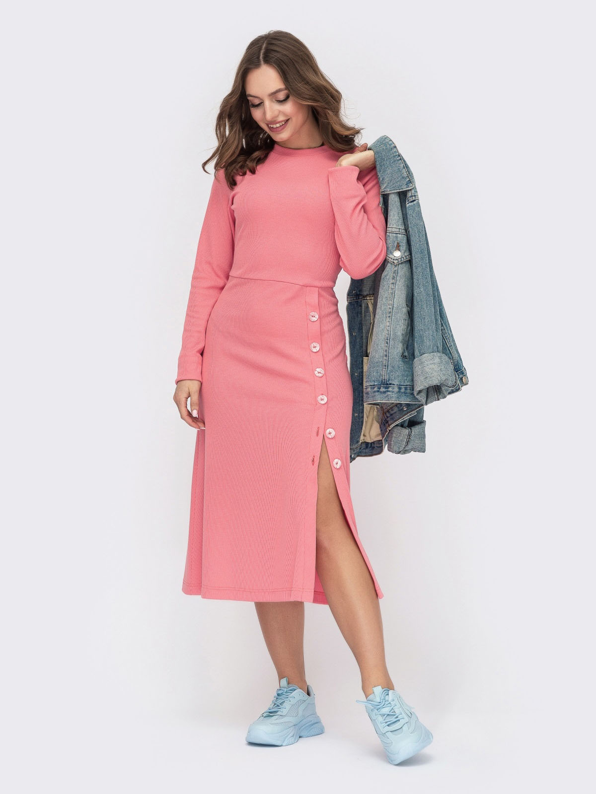 Плаття рожеве з фактурного трикотажу | 76483 Плаття рожеве з фактурного трикотажу | 76483