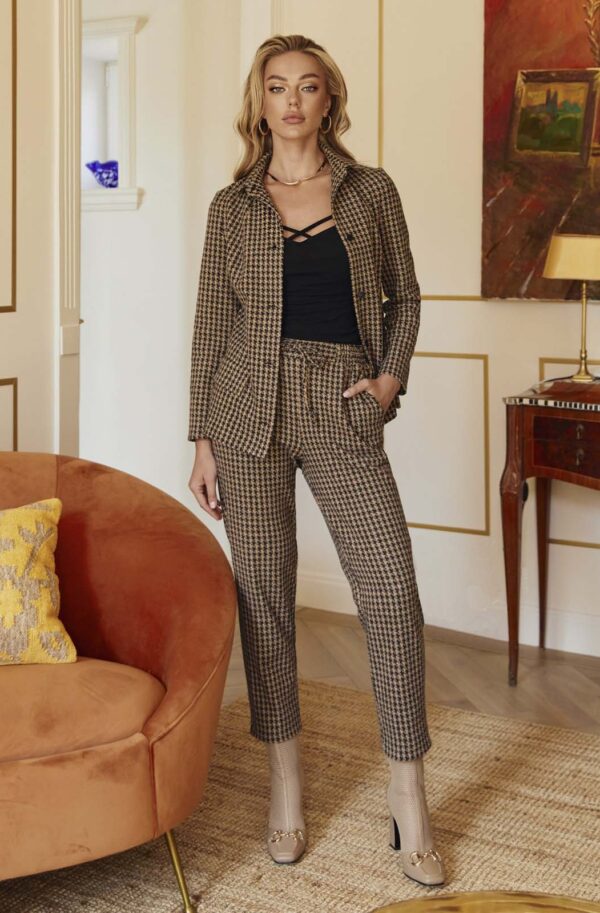 Костюм вовняний зі штанами бежевий в принт | 76681