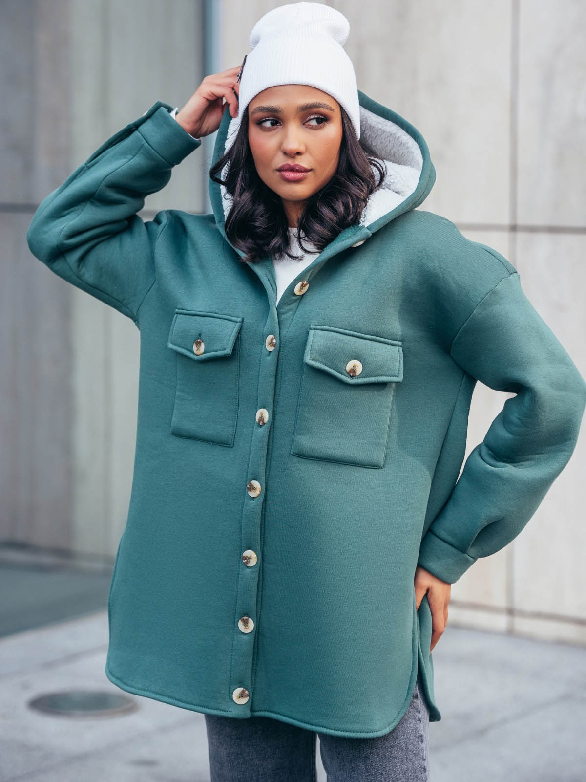 Тепла сорочка з футеру зелена | 76979