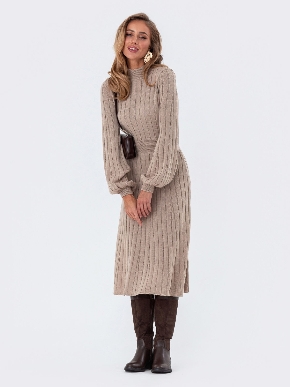 Сукня-кльош бежева дрібної в'язки | 76142 Сукня-кльош бежева дрібної в'язки | 76142