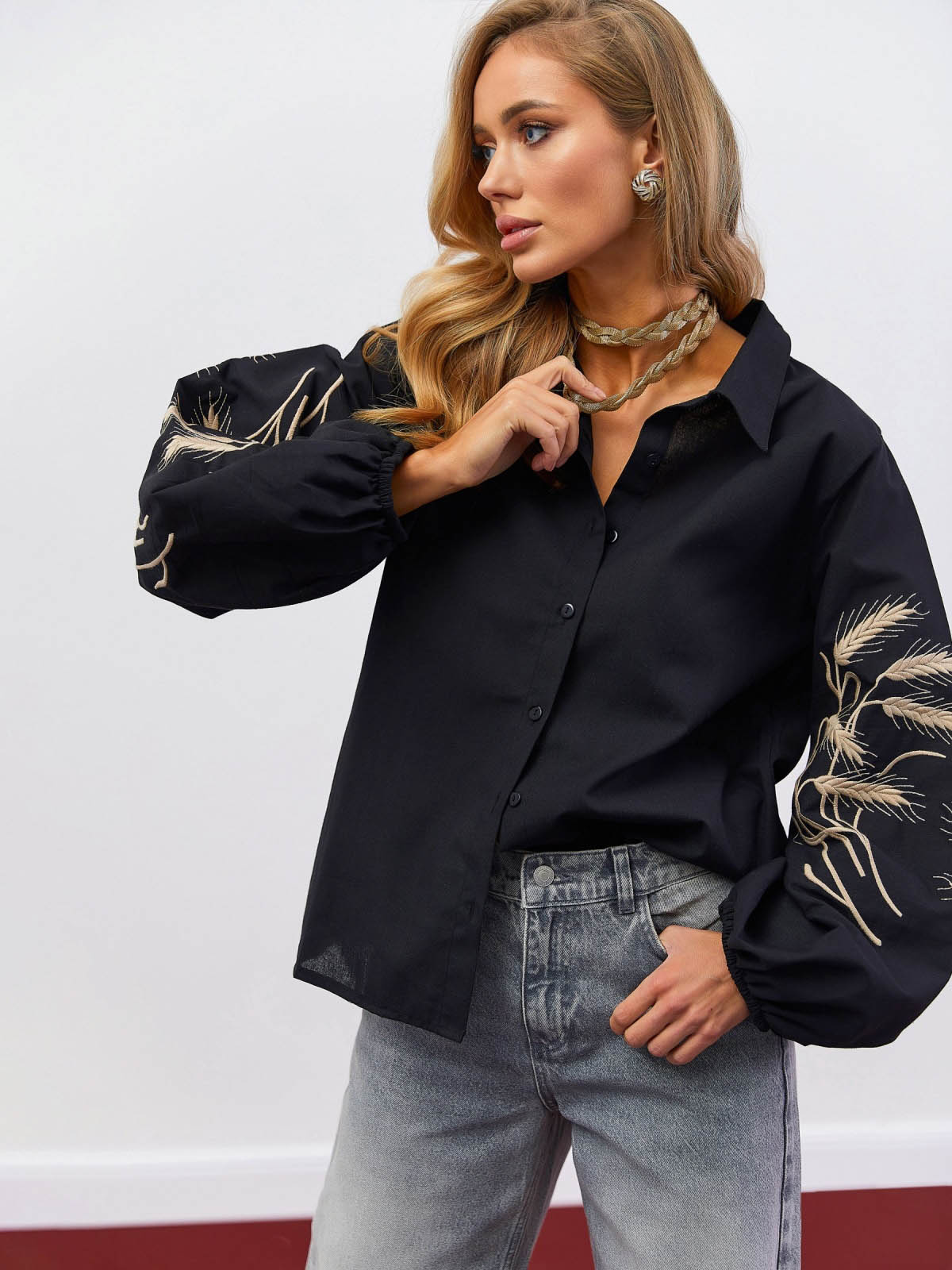 Сорочка чорна з вишивкою Колоски | 76942