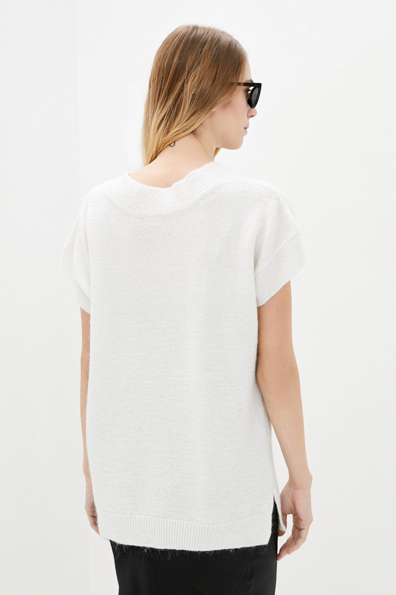 Подовжений в'язаний жилет білий | 76526 Подовжений в'язаний жилет білий | 76526