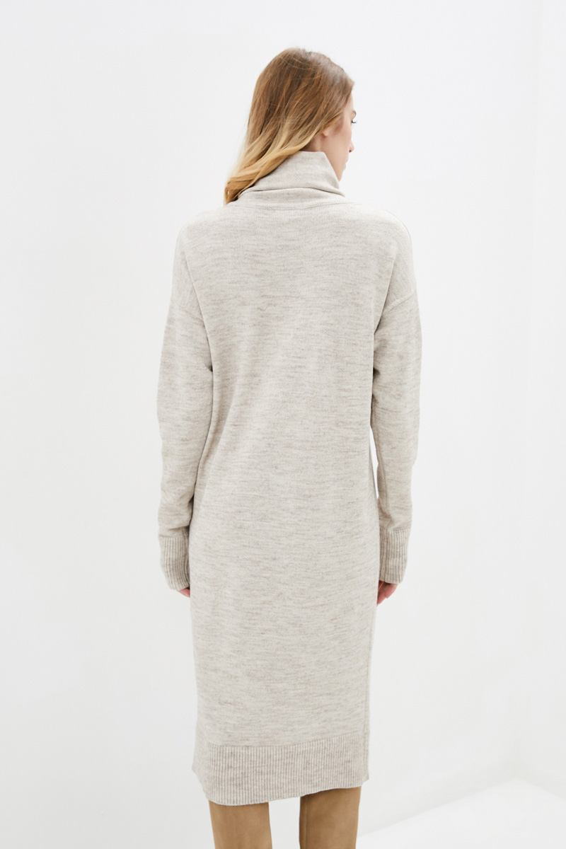 В'язане плаття бежеве з коміром-хомутом | 76509 В'язане плаття бежеве з коміром-хомутом | 76509