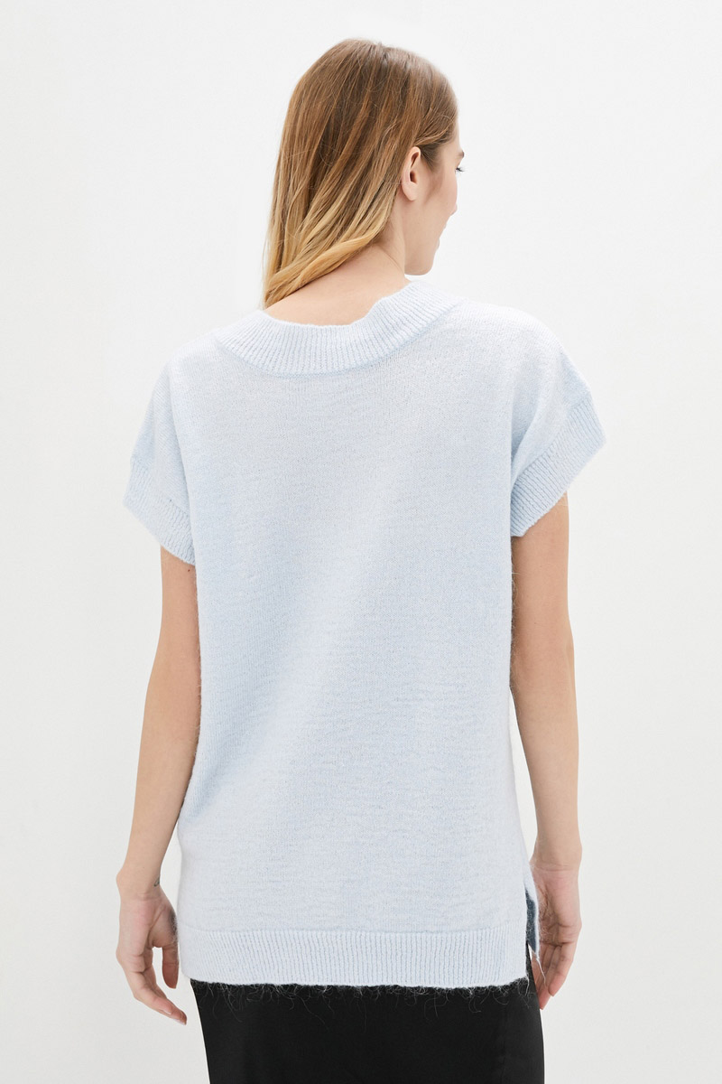 Подовжений в'язаний жилет блакитний | 76533