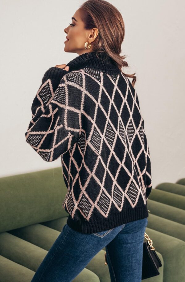 Вовняний оверсайз светр чорний в принт | 76568