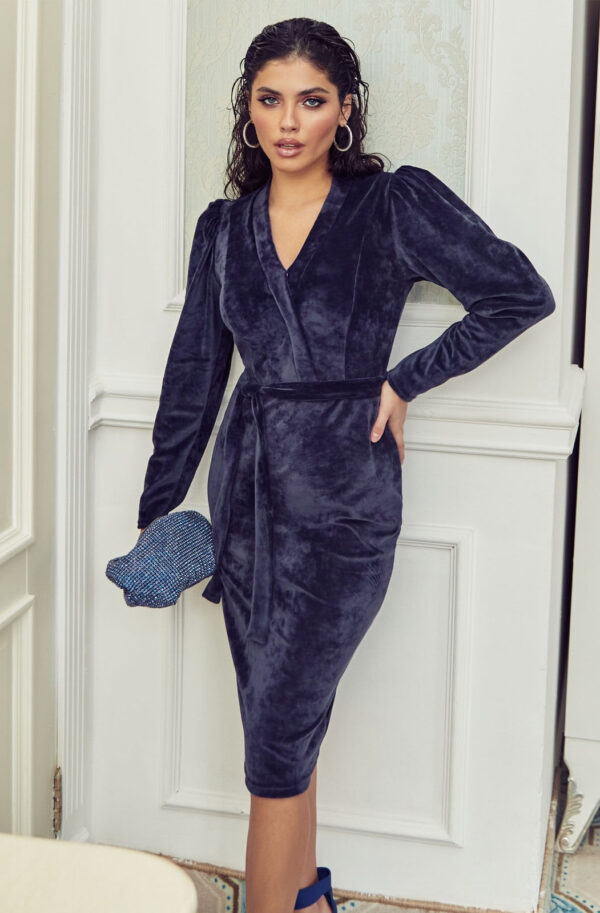 Вечірня сукня з велюру темно-синя | 76158