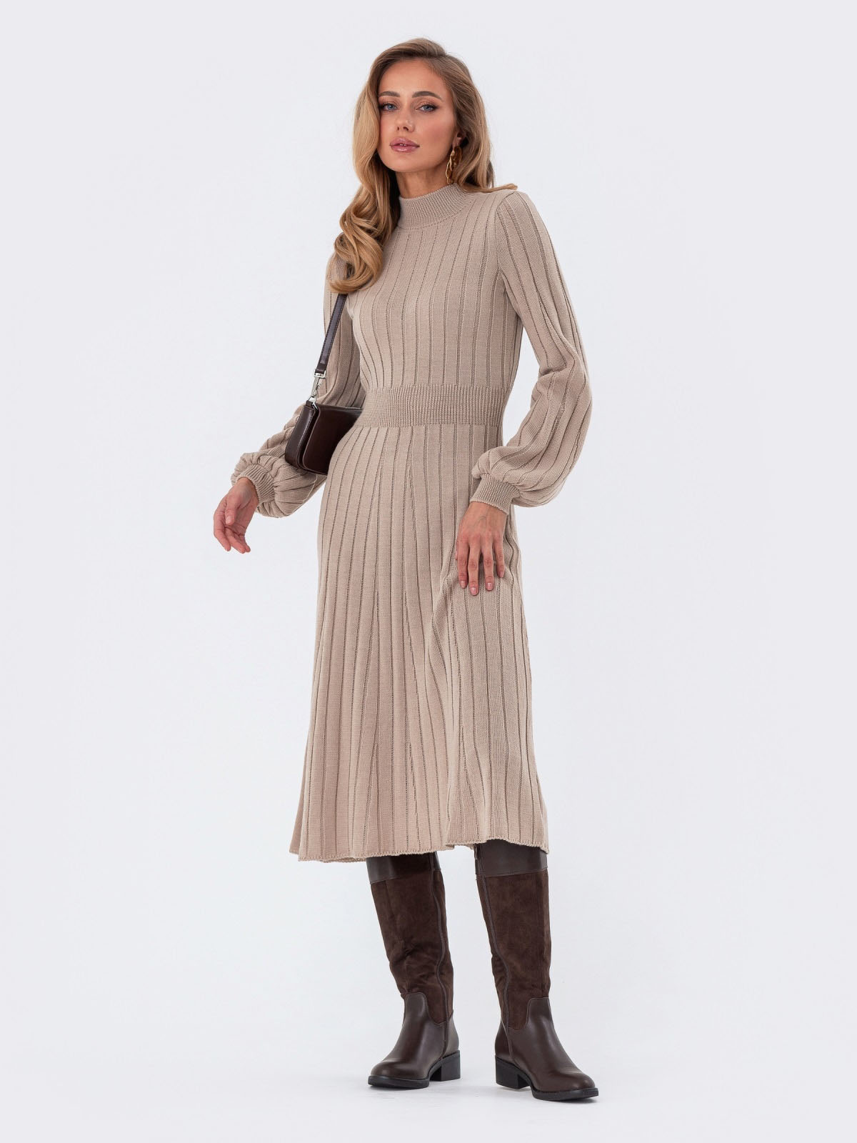 Сукня-кльош бежева дрібної в'язки | 76142 Сукня-кльош бежева дрібної в'язки | 76142