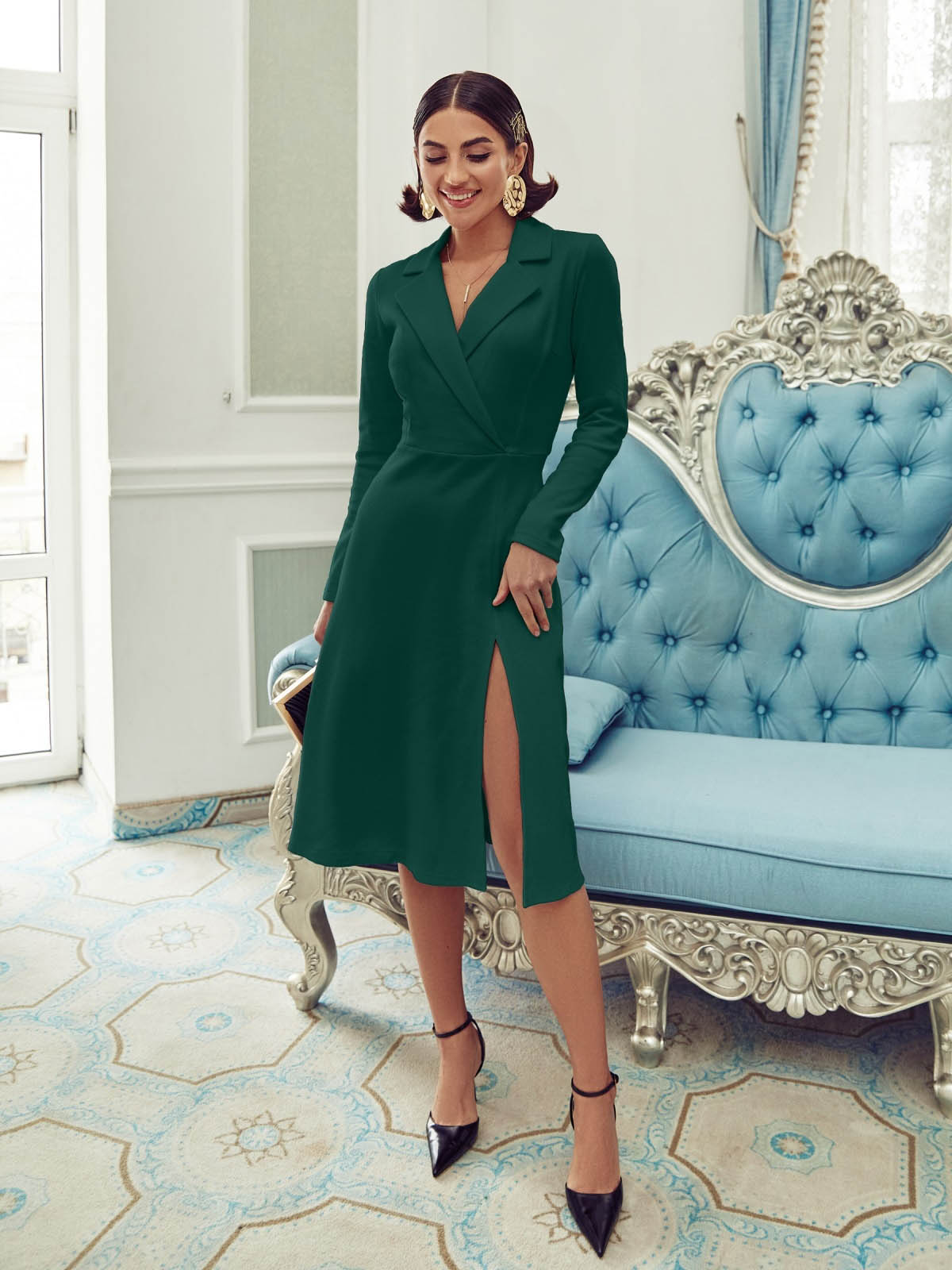 Трикотажна сукня зелена з розрізом | 76767