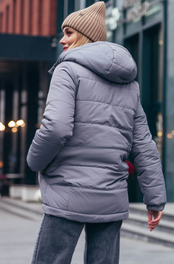 Стьобана куртка сіра з капюшоном | 77103