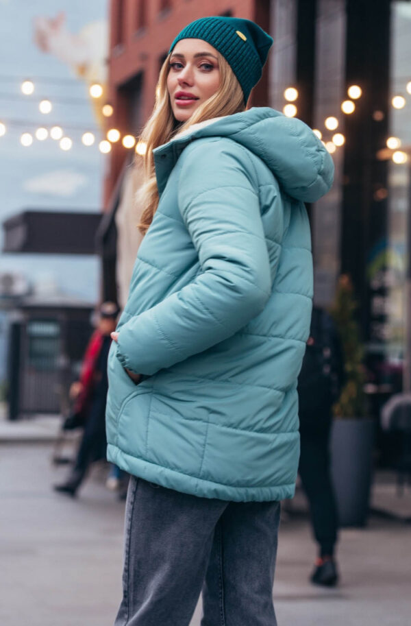 Стьобана куртка м'ятна з капюшоном | 77089
