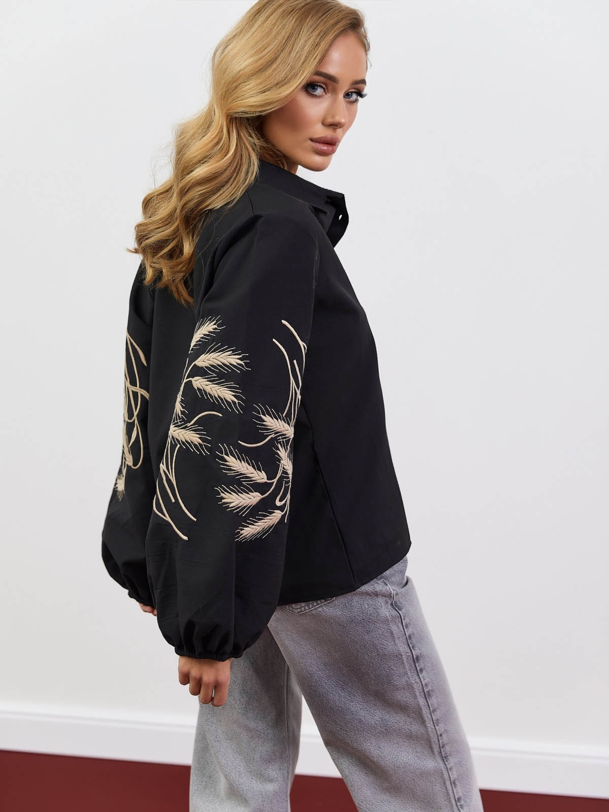 Сорочка чорна з вишивкою Колоски | 76942