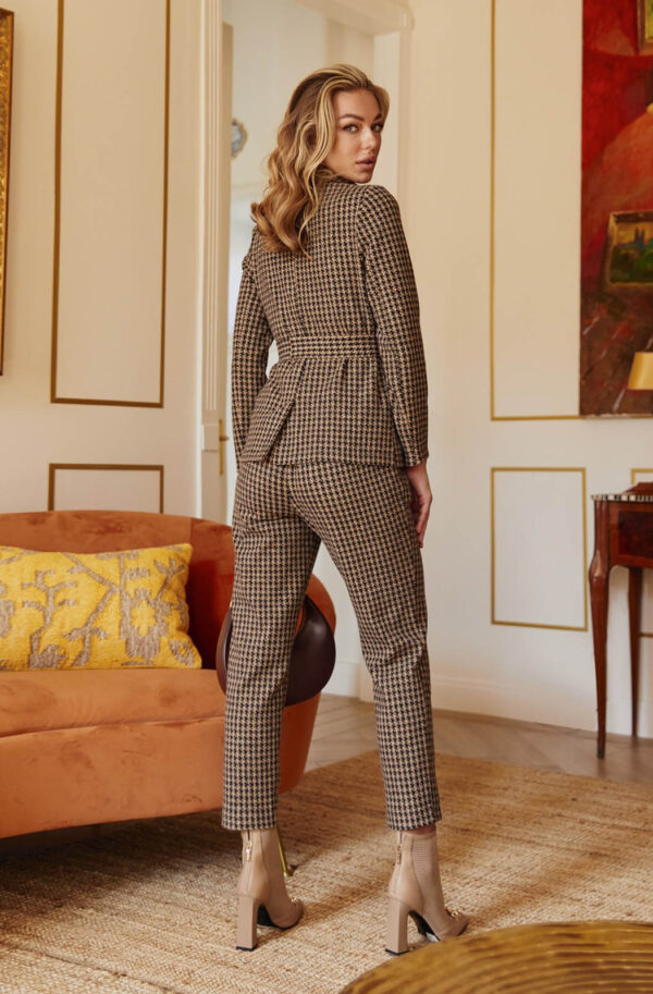 Костюм вовняний зі штанами бежевий в принт | 76681