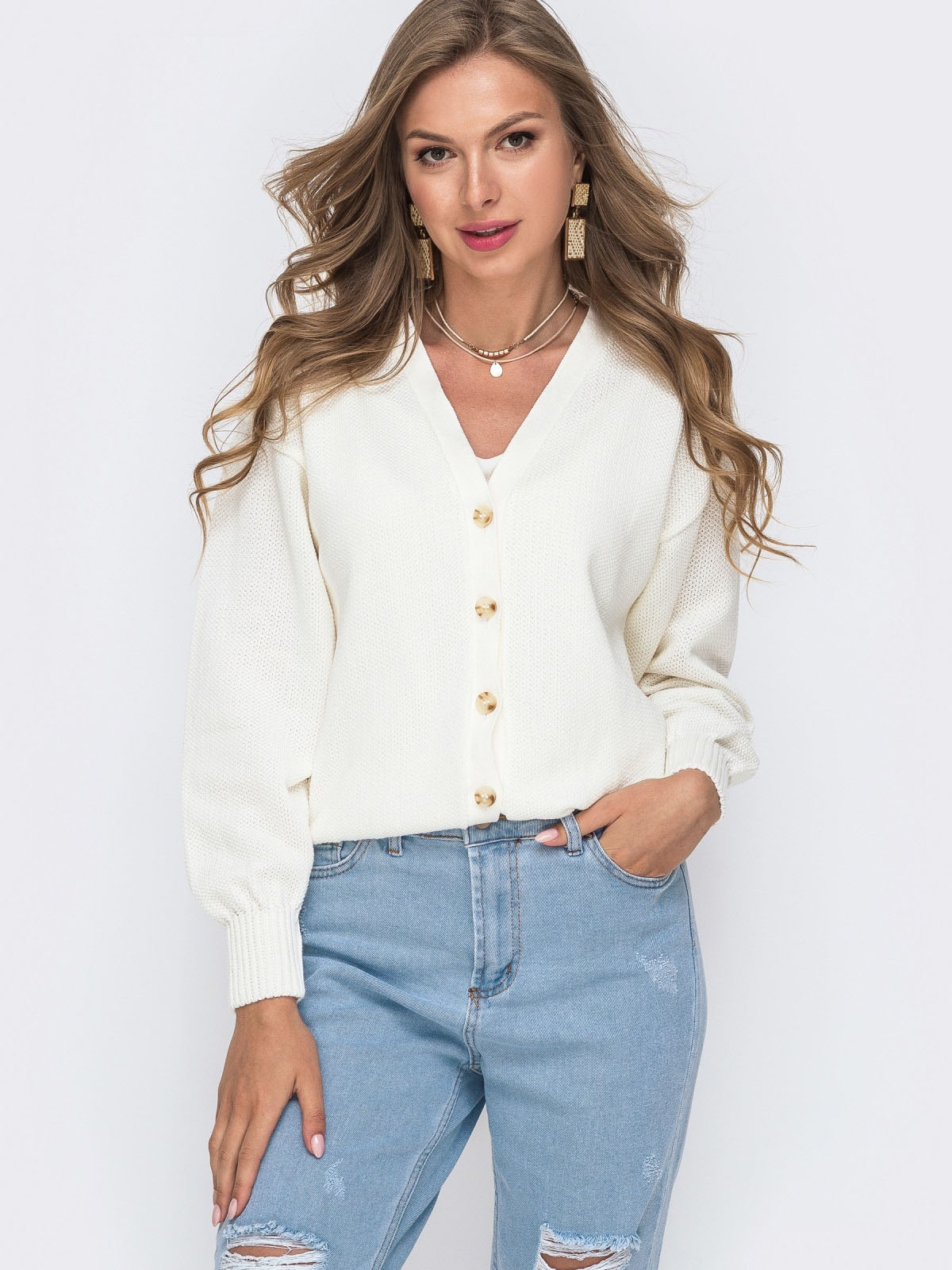 Стильна кофта біла на ґудзиках | 78184