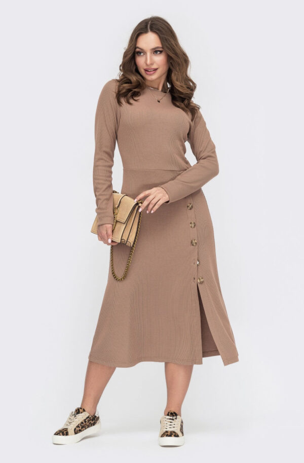 Плаття бежеве з фактурного трикотажу | 78231