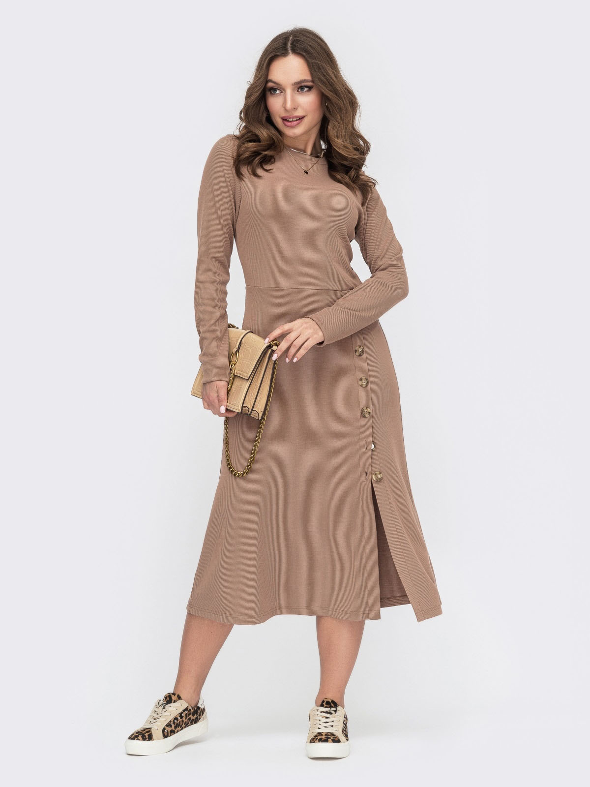Плаття бежеве з фактурного трикотажу | 78231 Плаття бежеве з фактурного трикотажу | 78231