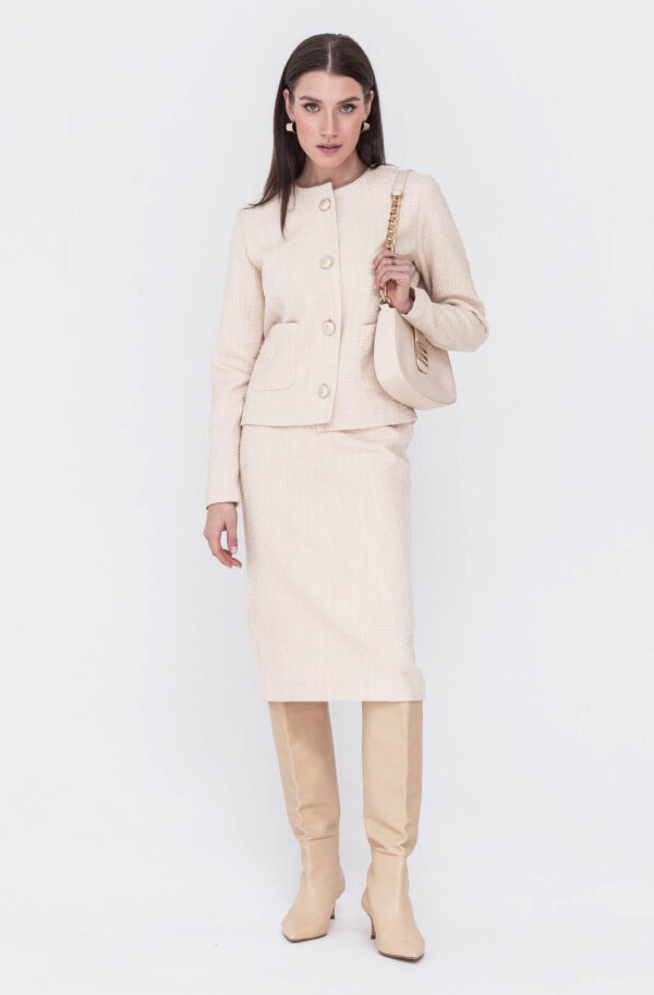 Костюм букле молочний зі спідницею | 77312