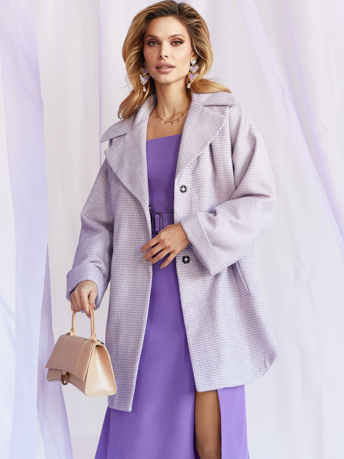 Демісезонне пальто бузкове з букле | 77870 Демісезонне пальто бузкове з букле | 77870