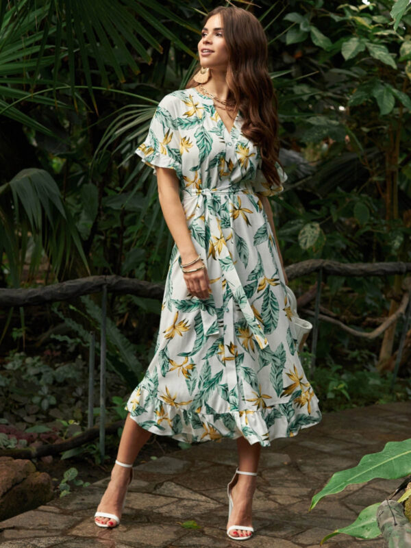 Літнє плаття біло-зелене в тропічний принт | 78203