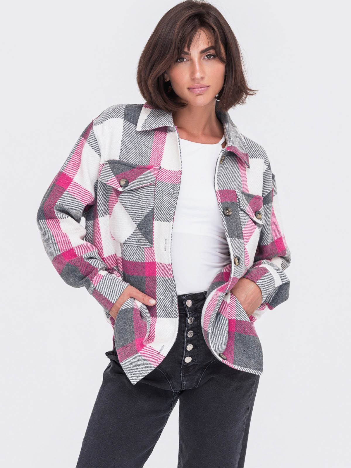 Сорочка у велику клітинку рожево-сіра | 77358 Сорочка у велику клітинку рожево-сіра | 77358