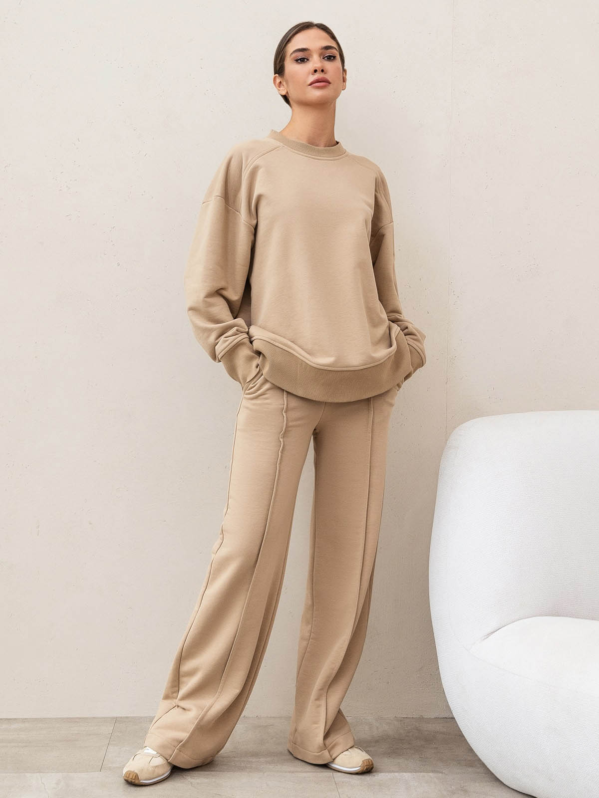 Костюм бежевий зі світшотом та штанами | 77320 Костюм бежевий зі світшотом та штанами | 77320