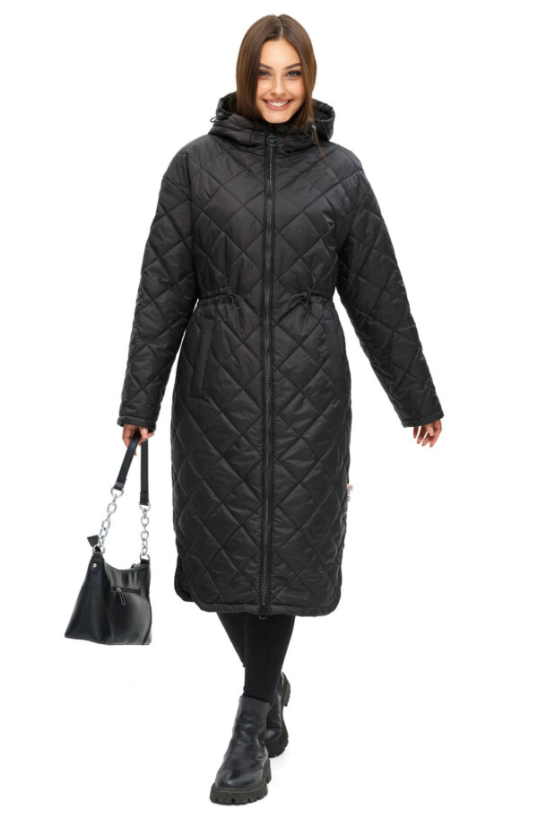 Стьобаний плащ чорний із каптуром | 77879