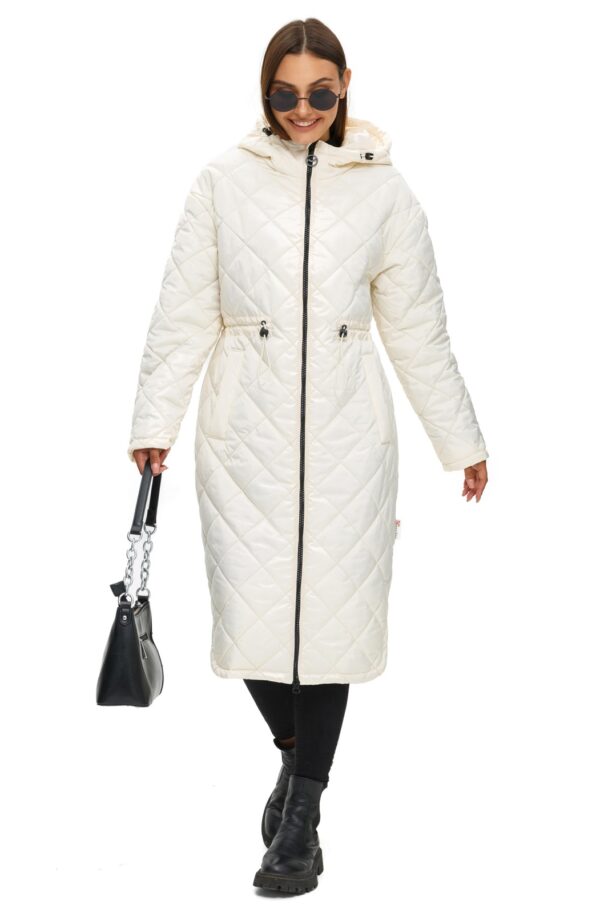 Стьобаний плащ молочний із каптуром | 77890