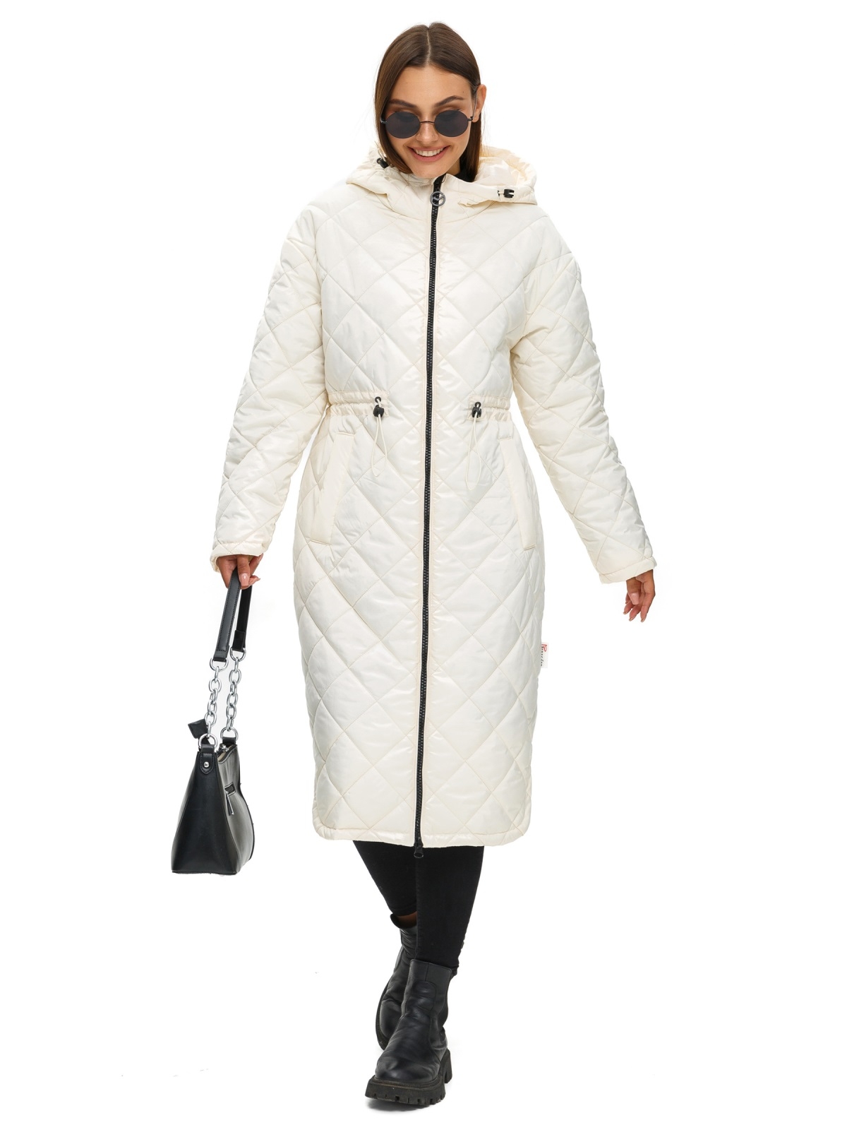 Стьобаний плащ молочний із каптуром | 77890 Стьобаний плащ молочний із каптуром | 77890