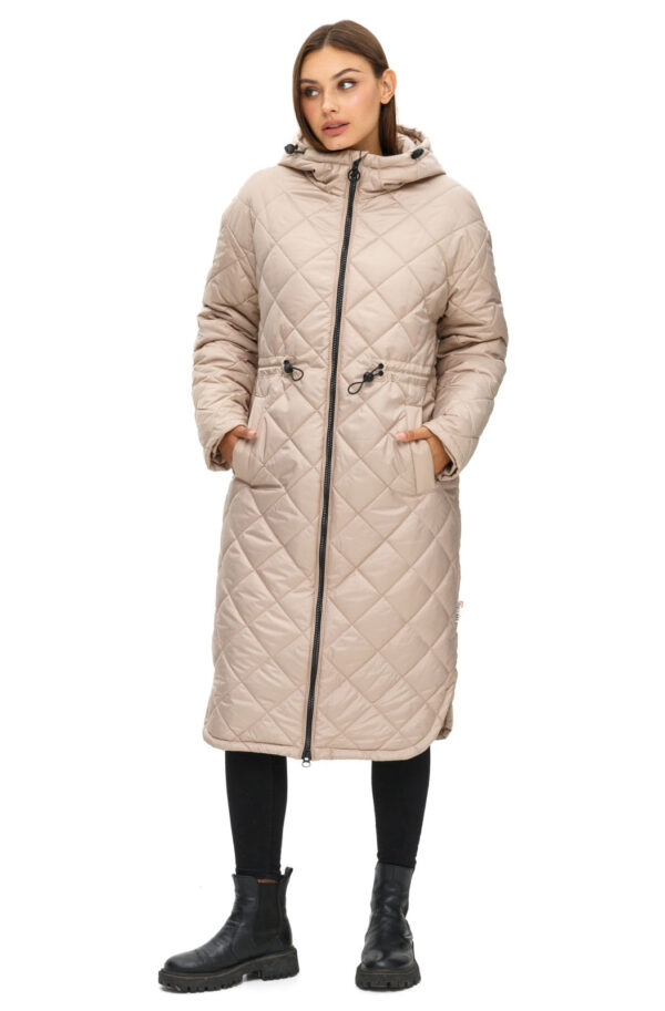 Стьобаний плащ бежевий із каптуром | 77897