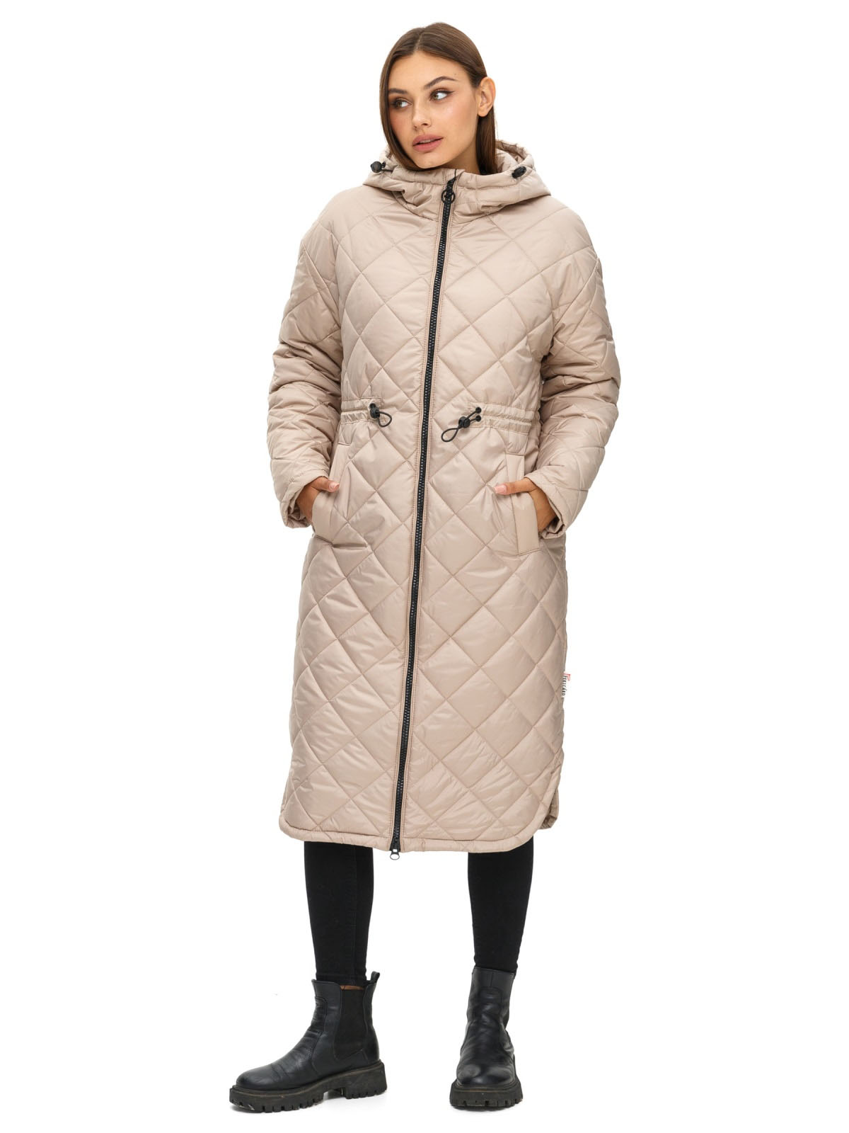 Стьобаний плащ бежевий із каптуром | 77897 Стьобаний плащ бежевий із каптуром | 77897