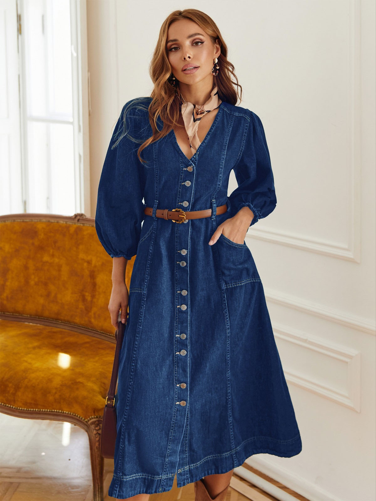 Повсякденна сукня джинсова синя міді | 78106