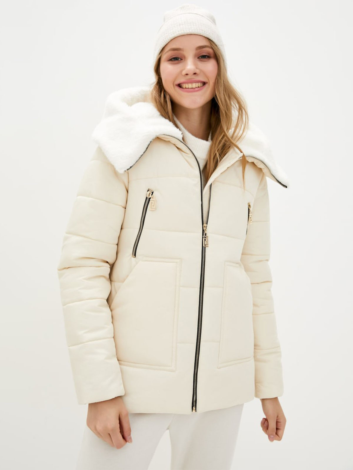 Коротка куртка на теплу зиму молочна | 77148 Коротка куртка на теплу зиму молочна | 77148