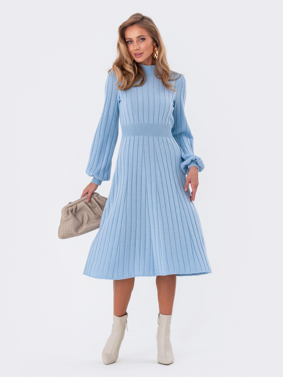Сукня-кльош блакитна дрібної в'язки | 77525