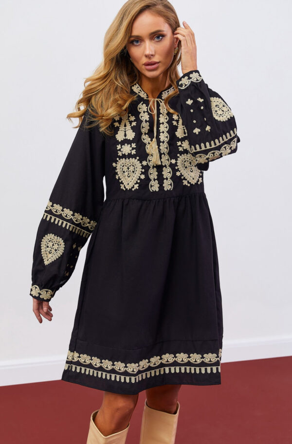 Бавовняна сукня-вишиванка чорна | 77769