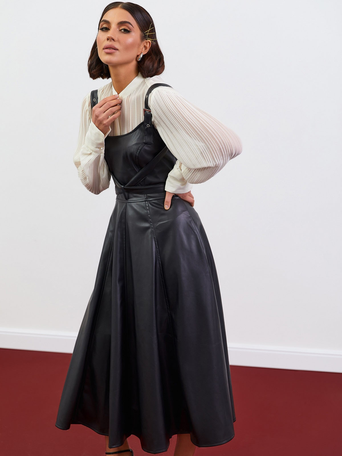 Оригінальний сарафан чорний з екошкіри | 78115 Оригінальний сарафан чорний з екошкіри | 78115