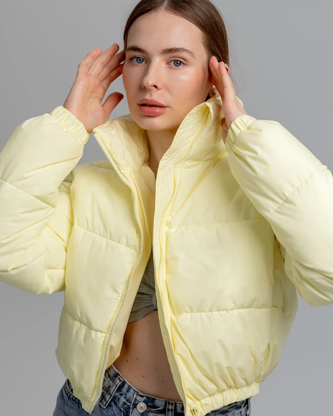 Куртка коротка лимонна з високим коміром | 78293 Куртка коротка лимонна з високим коміром | 78293