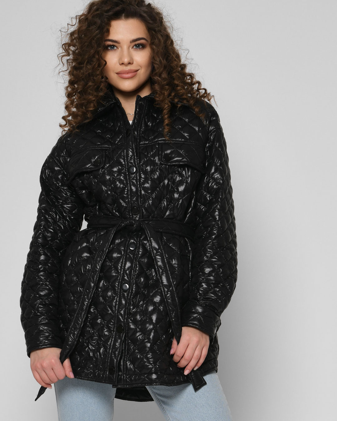 Демісезонна стьобана куртка-сорочка чорна | 78316 Демісезонна стьобана куртка-сорочка чорна | 78316