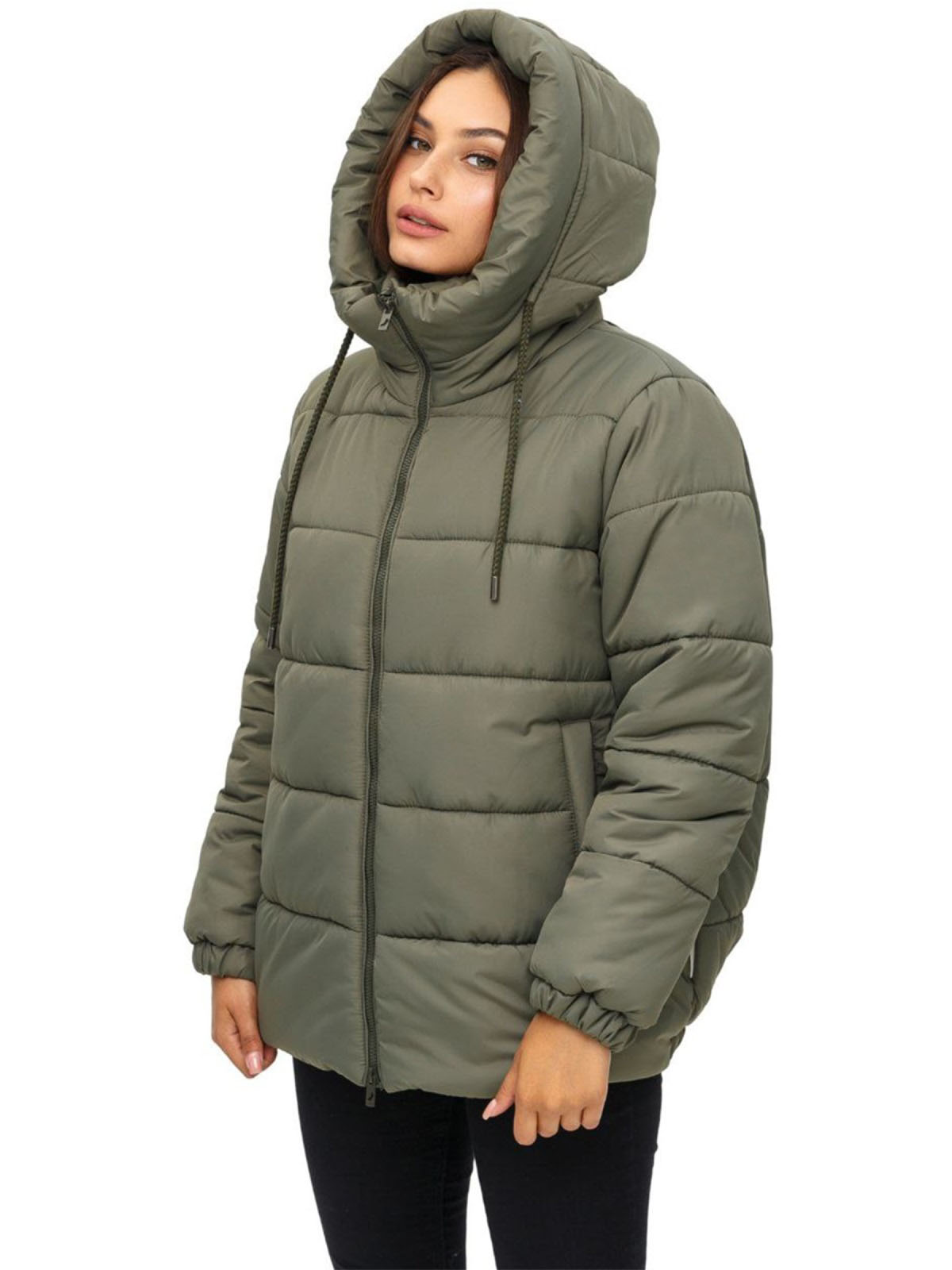 Коротка зимова куртка хакі оверсайз | 77422 Коротка зимова куртка хакі оверсайз | 77422