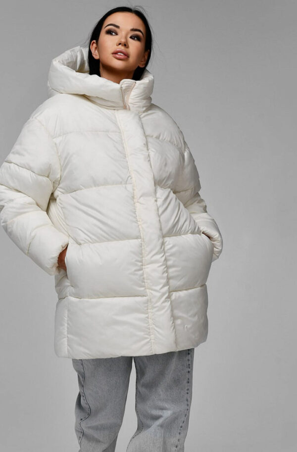 Зимова куртка з капюшоном молочна | 78044