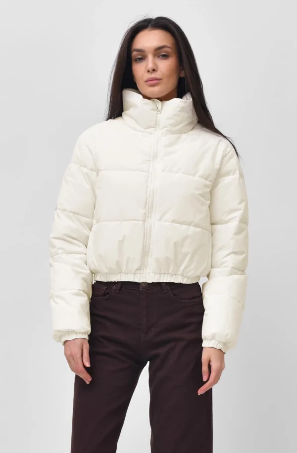 Куртка коротка молочна з високим коміром | 78304