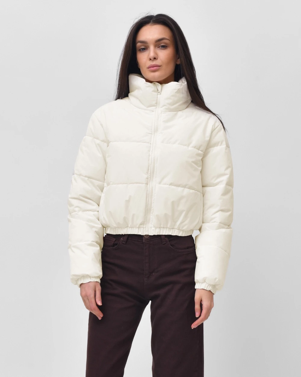 Куртка коротка молочна з високим коміром | 78304 Куртка коротка молочна з високим коміром | 78304