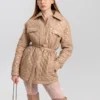 Демісезонна стьобана куртка-сорочка бежева | 78325