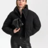 Куртка коротка чорна з високим коміром | 78282