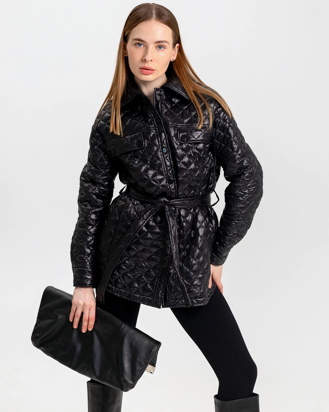 Демісезонна стьобана куртка-сорочка чорна | 78316 Демісезонна стьобана куртка-сорочка чорна | 78316