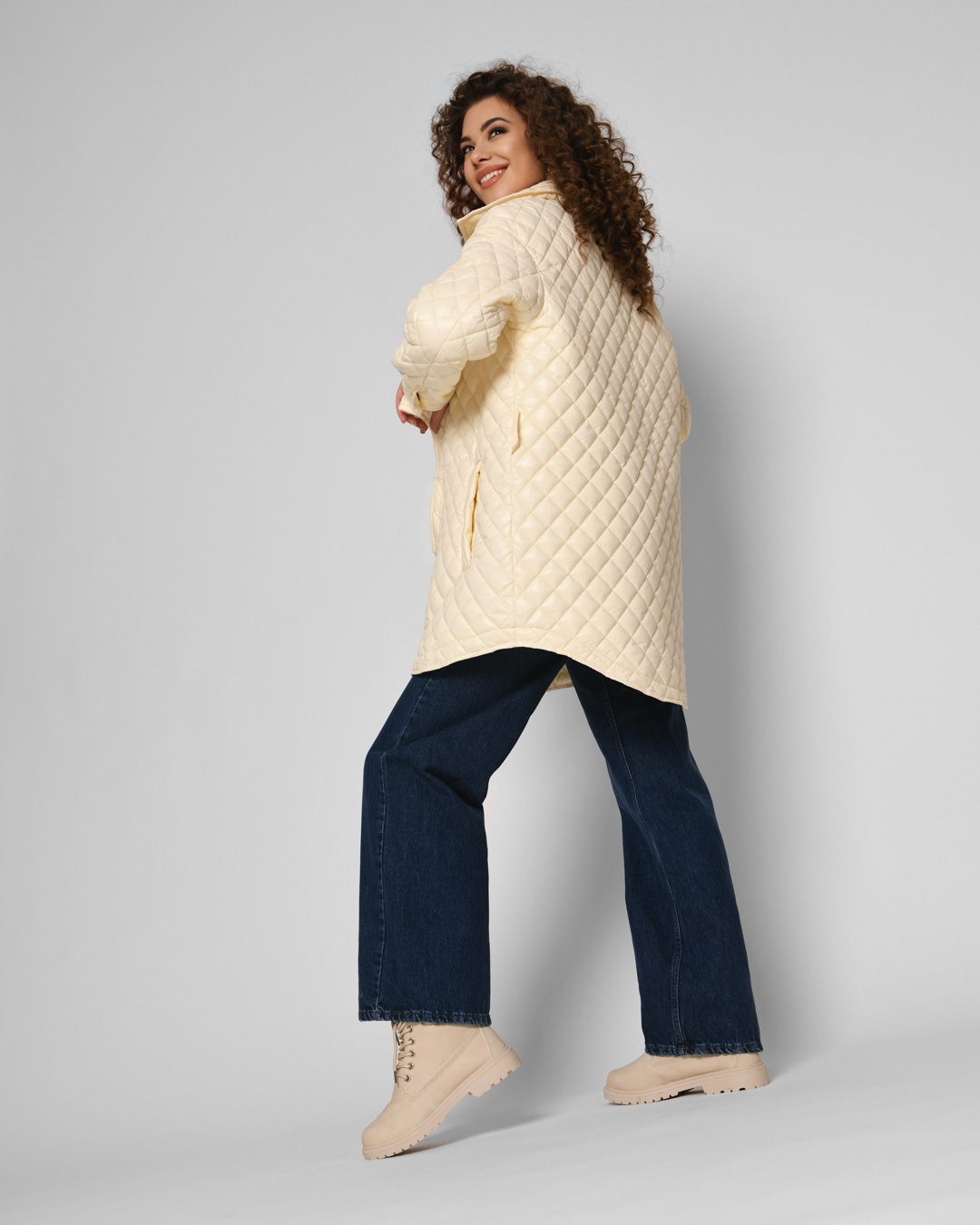 Демісезонна стьобана куртка-сорочка айворі | 78334 Демісезонна стьобана куртка-сорочка айворі | 78334