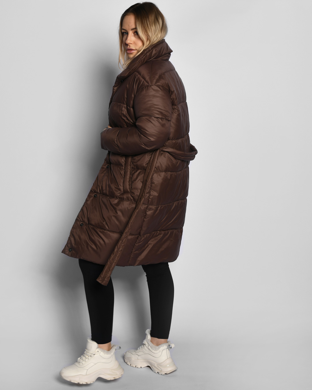 Демісезонна стьобана куртка-пальто коричнева | 77964