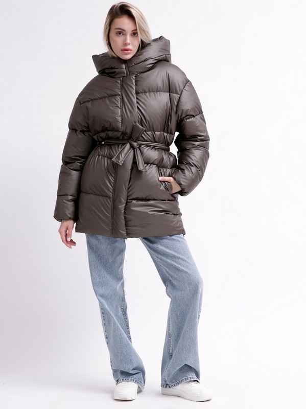 Зимова куртка з капюшоном коричнева | 78055