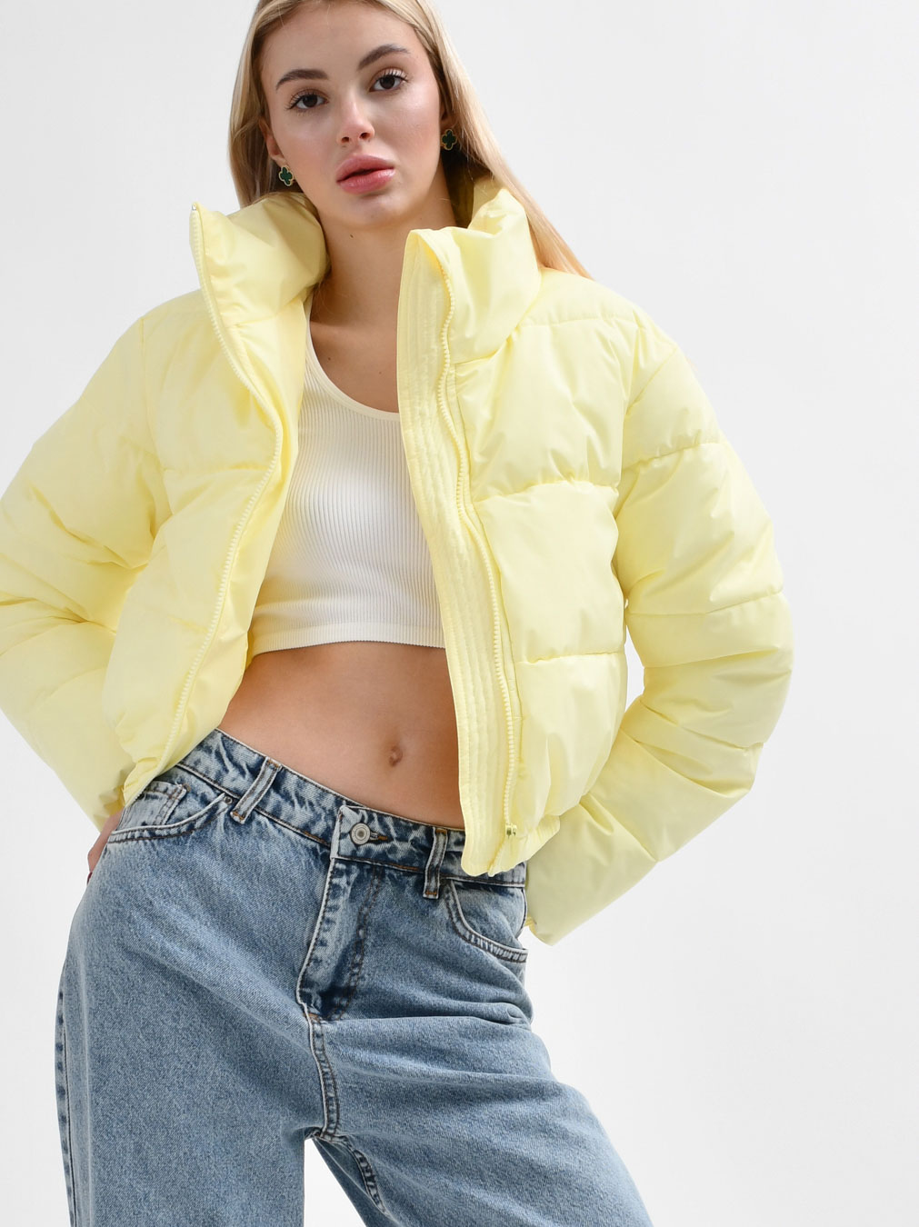 Куртка коротка лимонна з високим коміром | 78293 Куртка коротка лимонна з високим коміром | 78293