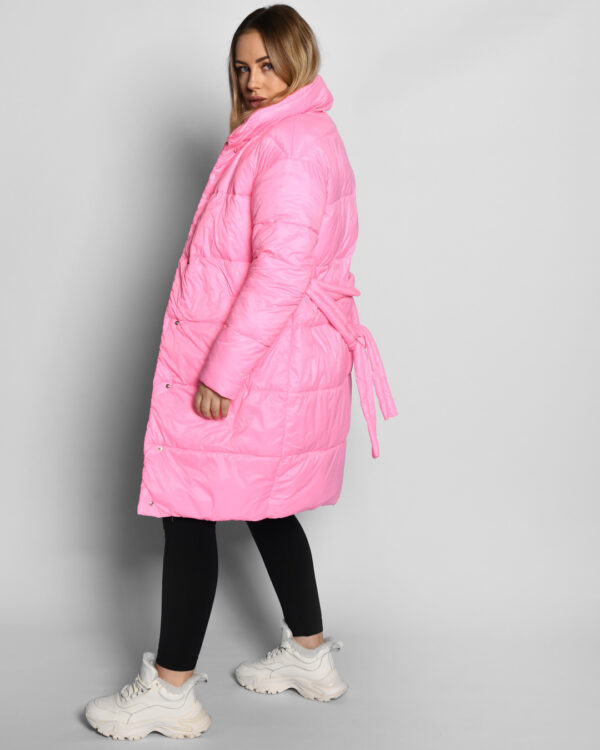 Демісезонна стьобана куртка-пальто рожева | 77941
