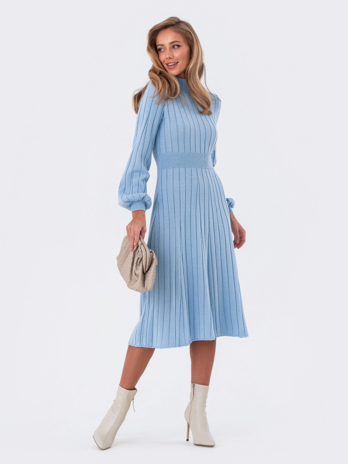 Сукня-кльош блакитна дрібної в'язки | 77525