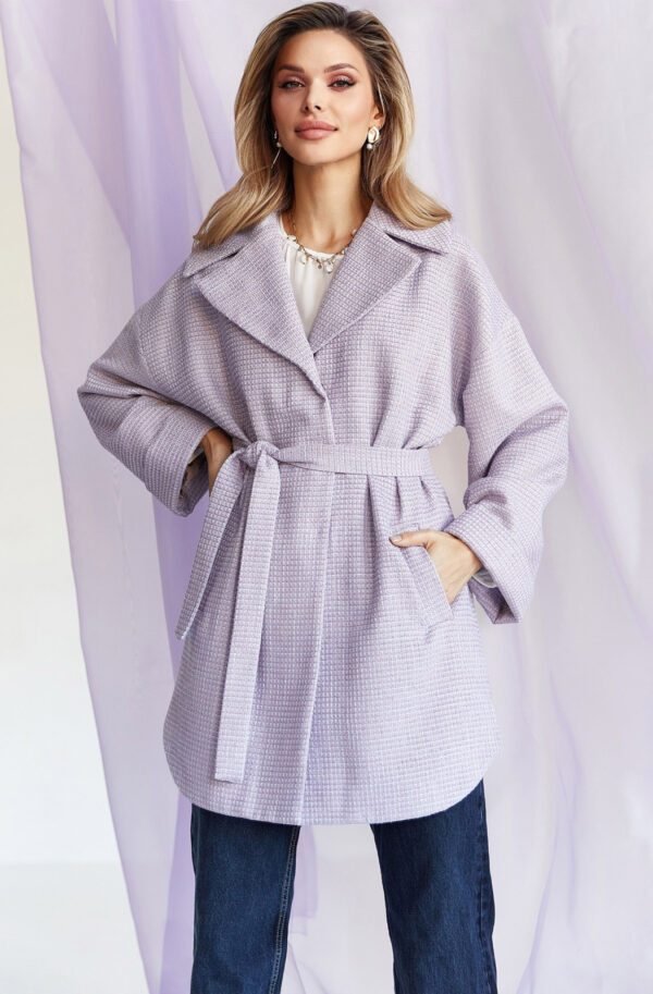 Демісезонне пальто бузкове з букле | 77870